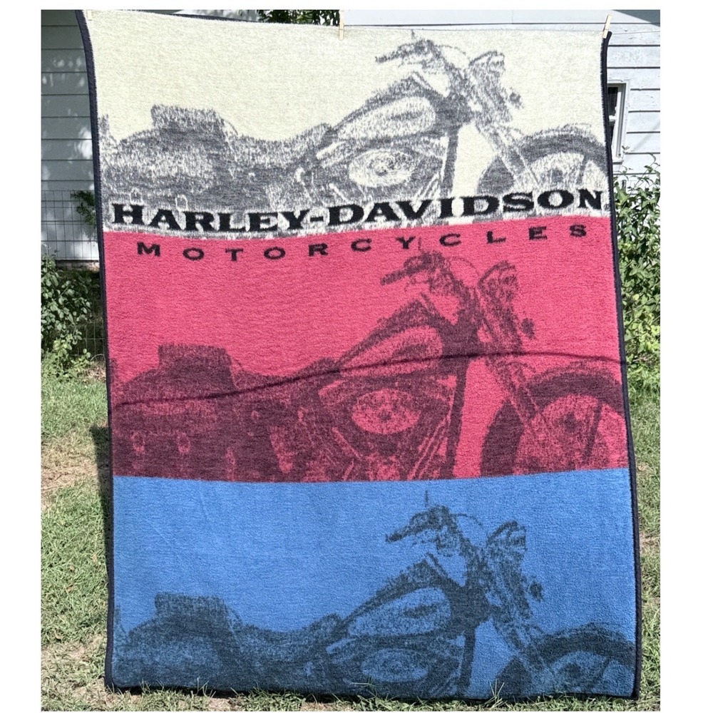 Vintage Harley Davidson Biederlack Blanket Throw 53x72 USA Made Motorcycle